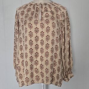 Chic Floral Women's Blouse - Beige and Red